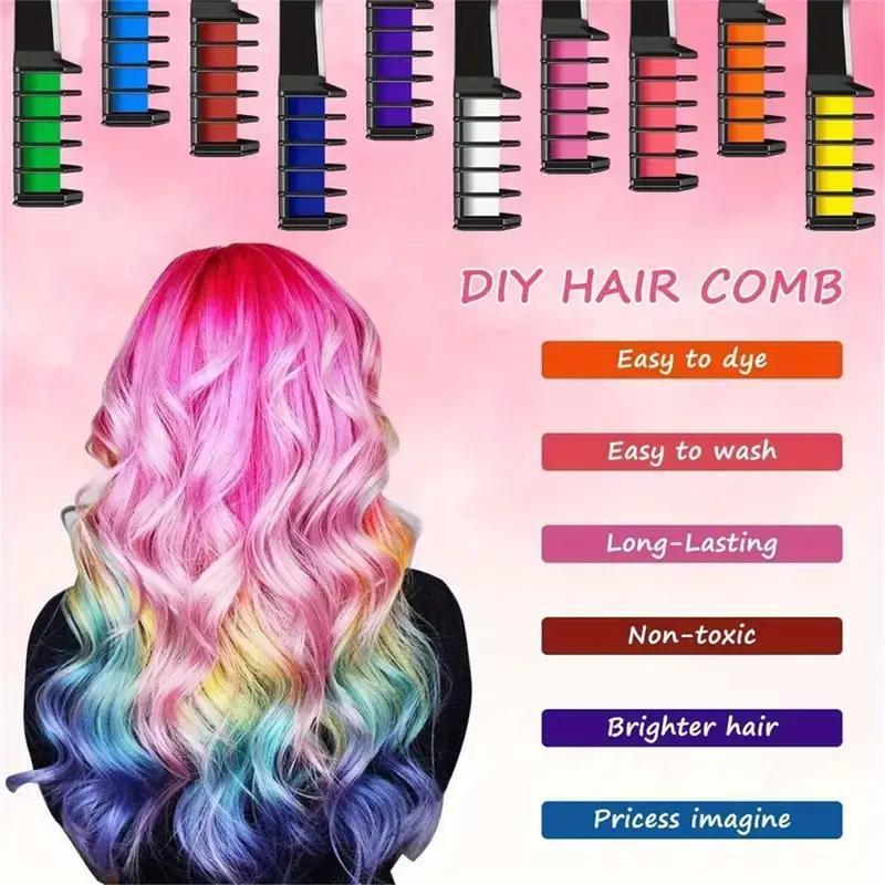 10 Color Hair Chalk Comb, 10pcs/set Temporary Washable Hair Color Dye, Professional Hair Styling Product for Women & Girls