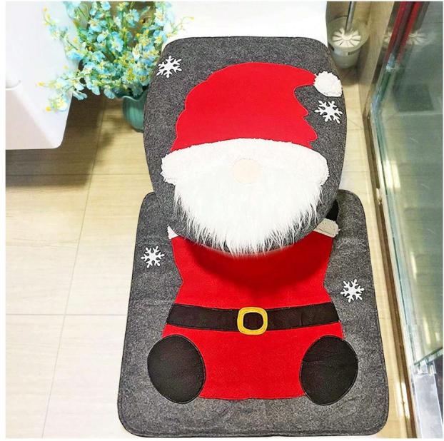 Christmas toilet seat cover supplies dwarf faceless old man toilet set bathroom creative layout dress up two-piece set party decorations Christmas home holiday decorations