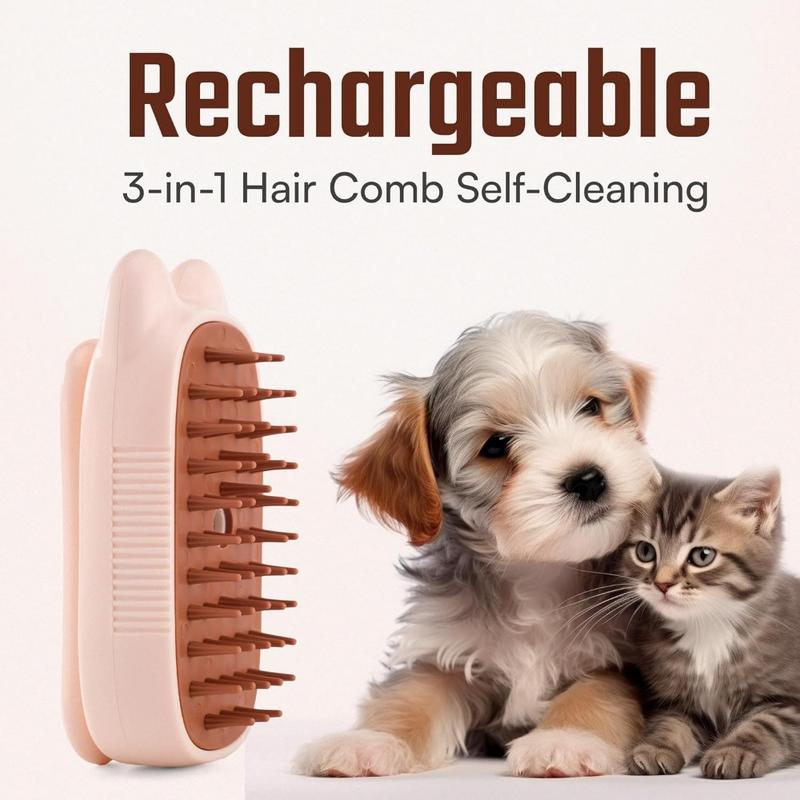 Cat Steam Brush - Rechargeable 3-in-1 Hair Brush Self-Cleaning Pet Grooming Tool for Long & Short Hair Cats & Dogs with Steamy M Hair Relief