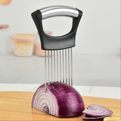 Onion Holder for Slicing, 1 Count Stainless Steel Onion Slicer Aid, Onion Slicer Tool, Vegetable Handling Tools, Kitchen Gadgets