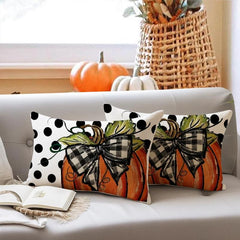 Polka Dot Pumpkin Lumbar Pillow Cover 12X20 Inch Fall Harvest Thanksgiving Rectangular Pillow Cover Set of 2 Farmhouse Home Decor