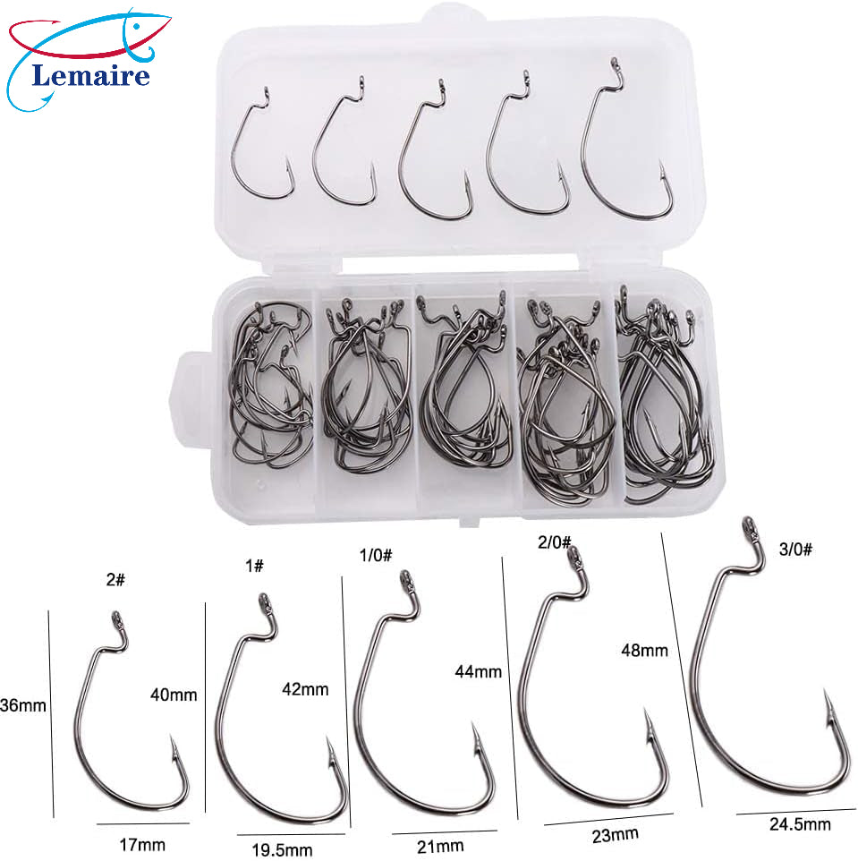 50pcs fish hooks, various sizes of fish hooks 50pcs/box fish hooks high carbon 1# 2# 1/0# 2/0# 3/0# durable barbed fish hooks - Lemaire Fish Hooks