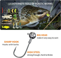 Fishing Lures Kit for Freshwater Bait Tackle Kit for Bass Trout Salmon Fishing Accessories Tackle Box Including Spoon Lures Soft Plastic Worms