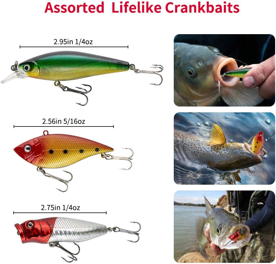 Fishing Lures Kit for Freshwater Bait Tackle Kit for Bass Trout Salmon Fishing Accessories Tackle Box Including Spoon Lures Soft Plastic Worms