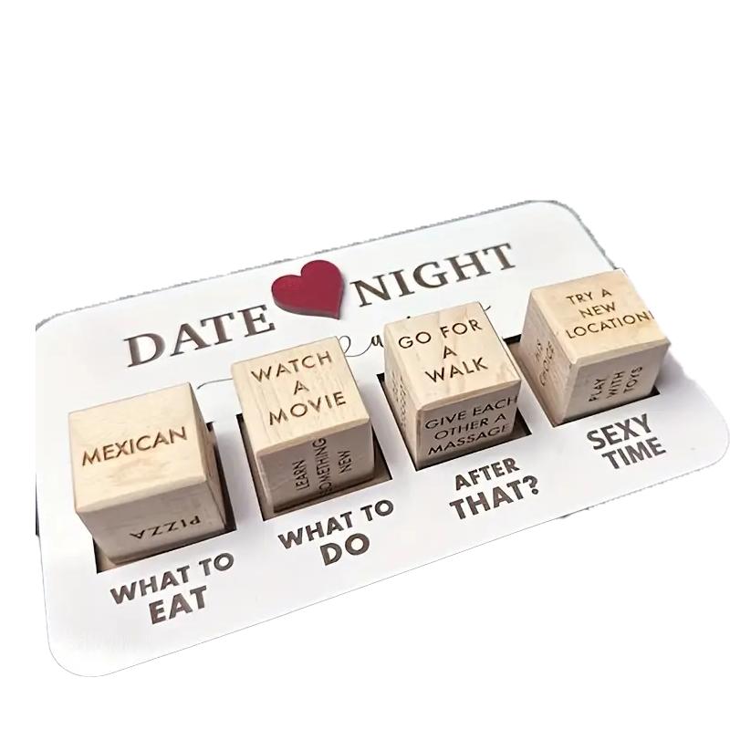 Wooden Date Dice Set for Couples Night Out - Includes 5 Dice for Bachelorette Parties, Bar Events and Adult Themed Parties