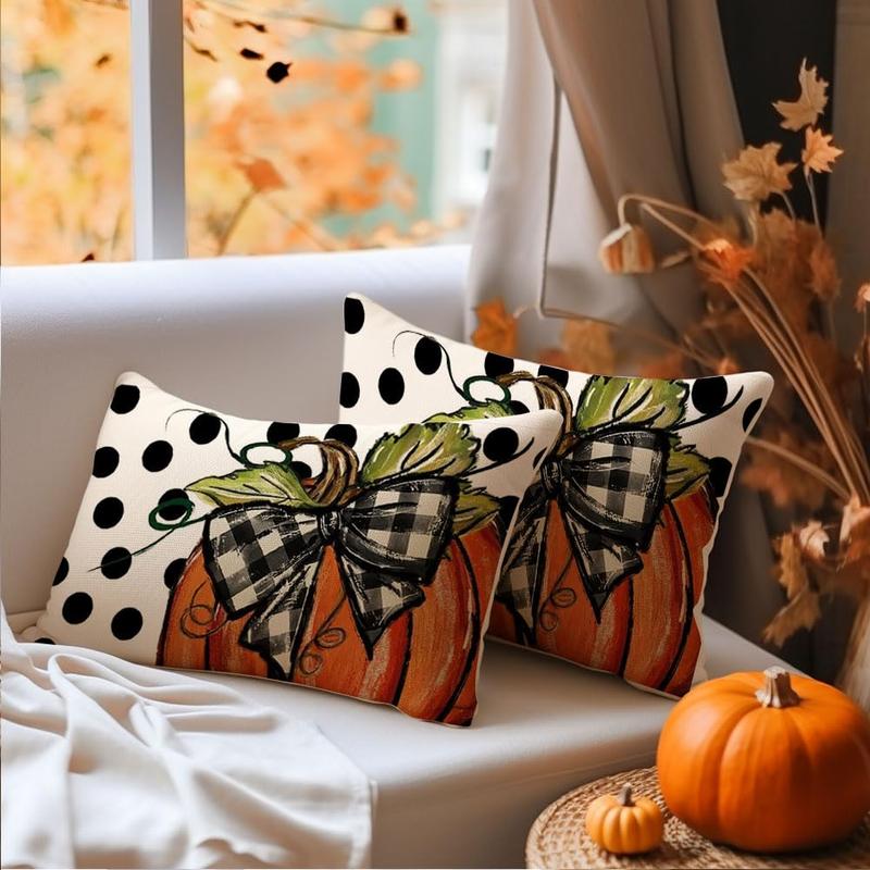 Polka Dot Pumpkin Lumbar Pillow Cover 12X20 Inch Fall Harvest Thanksgiving Rectangular Pillow Cover Set of 2 Farmhouse Home Decor