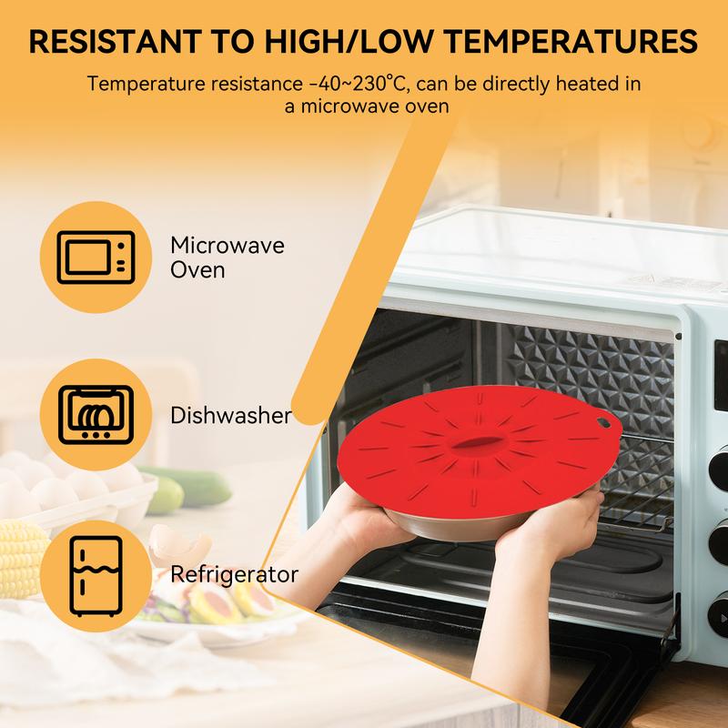 Silicone lids set, heat resistant microwave lids, reusable silicone suction cup lids in various sizes, - microwave splatter proof lids - stovetop covers - kitchen supplies.