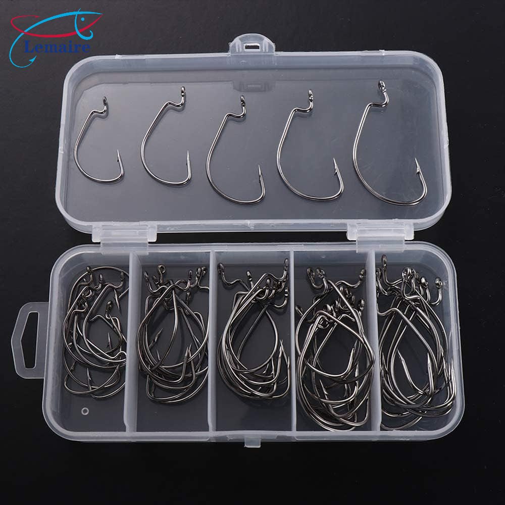 50pcs fish hooks, various sizes of fish hooks 50pcs/box fish hooks high carbon 1# 2# 1/0# 2/0# 3/0# durable barbed fish hooks - Lemaire Fish Hooks