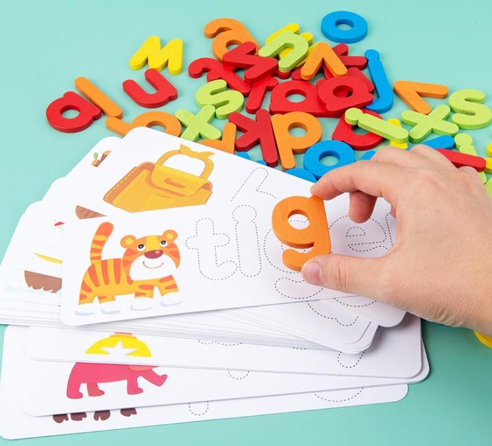 Wooden Alphabet Flash Cards Game for Toddlers 3-5, ABC Montessori Alphabet & Animal Puzzle Game, Preschool Learning Gift