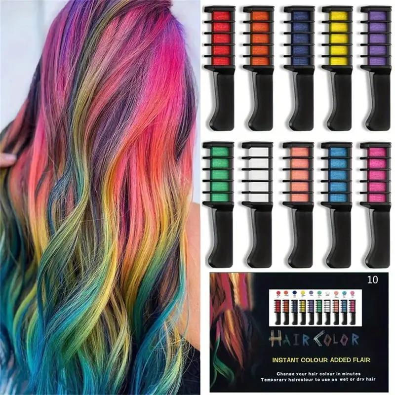 10 Color Hair Chalk Comb, 10pcs/set Temporary Washable Hair Color Dye, Professional Hair Styling Product for Women & Girls