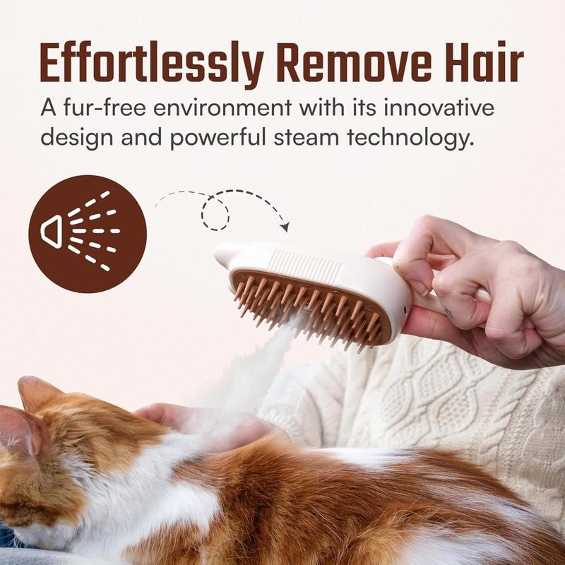 Cat Steam Brush - Rechargeable 3-in-1 Hair Brush Self-Cleaning Pet Grooming Tool for Long & Short Hair Cats & Dogs with Steamy M Hair Relief