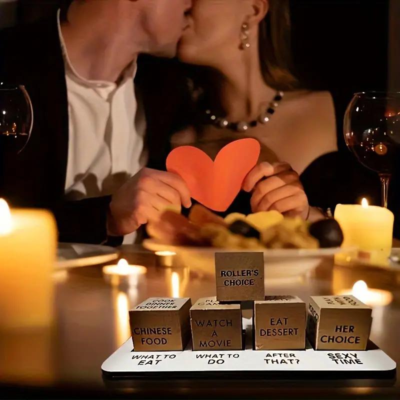 Wooden Date Dice Set for Couples Night Out - Includes 5 Dice for Bachelorette Parties, Bar Events and Adult Themed Parties