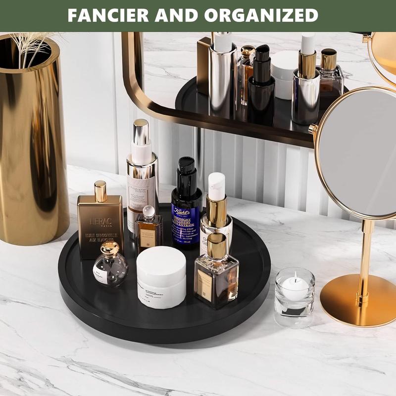 Silicone Bathroom Tray Round Vanity Tray Decorative Soap Holder Kitchen Countertop Organizer Coffee Table Decor, 9 Inch, Black