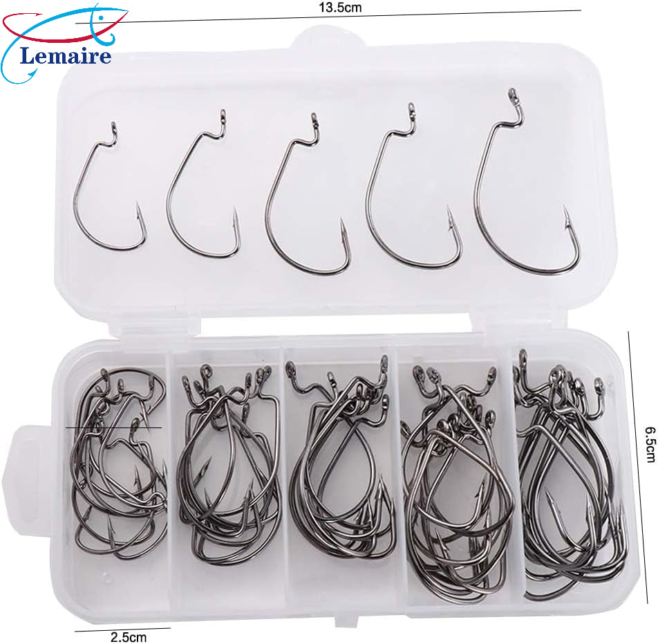 50pcs fish hooks, various sizes of fish hooks 50pcs/box fish hooks high carbon 1# 2# 1/0# 2/0# 3/0# durable barbed fish hooks - Lemaire Fish Hooks